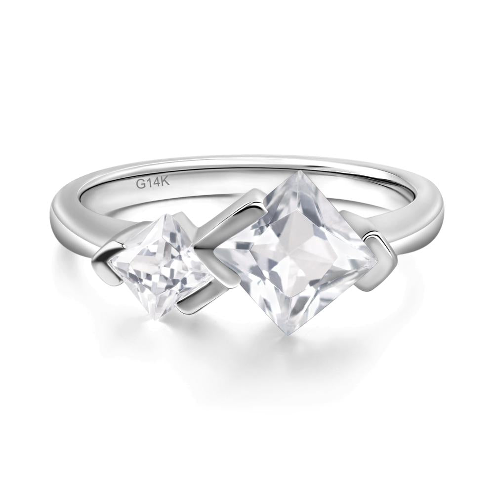 Kite Set 2 Stone Princess Cut White Topaz Ring - LUO Jewelry #metal_14k white gold