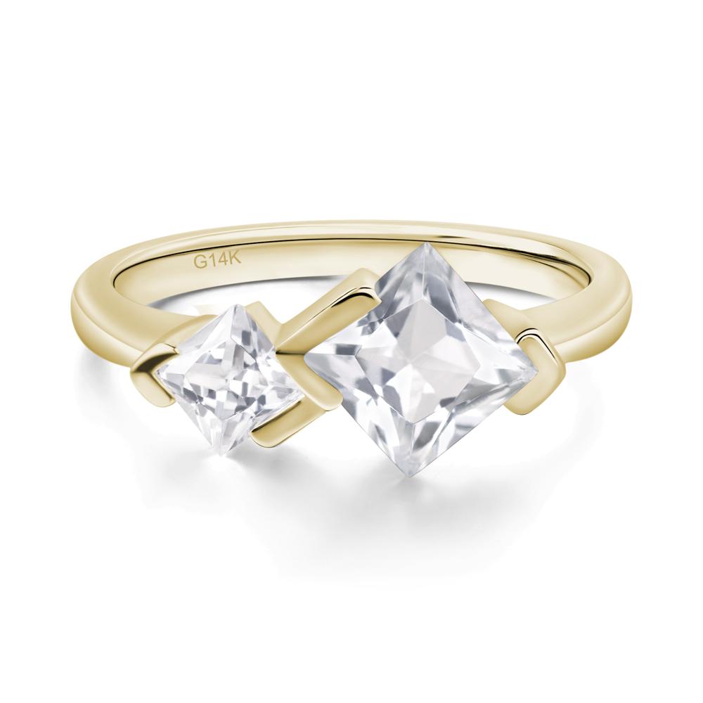 Kite Set 2 Stone Princess Cut White Topaz Ring - LUO Jewelry #metal_14k yellow gold