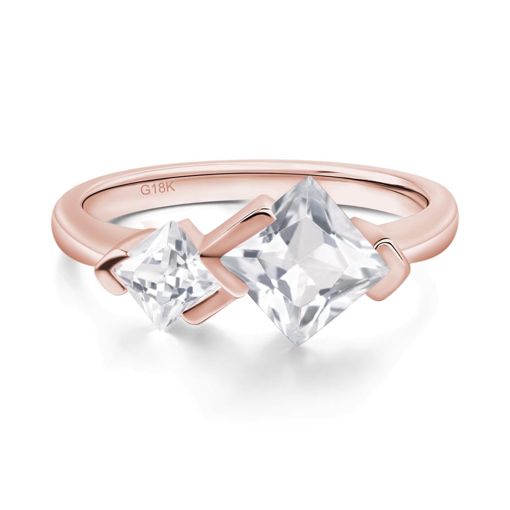 Kite Set 2 Stone Princess Cut White Topaz Ring - LUO Jewelry #metal_18k rose gold
