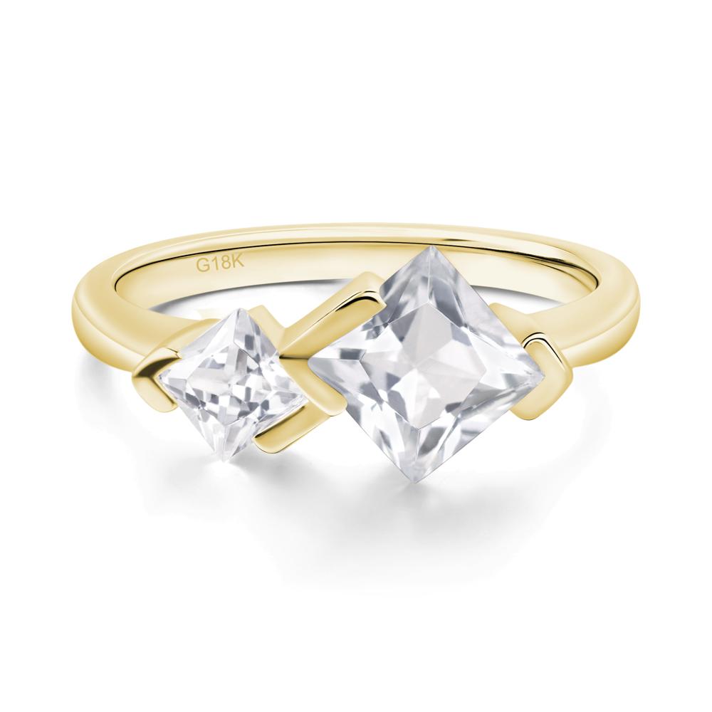 Kite Set 2 Stone Princess Cut White Topaz Ring - LUO Jewelry #metal_18k yellow gold