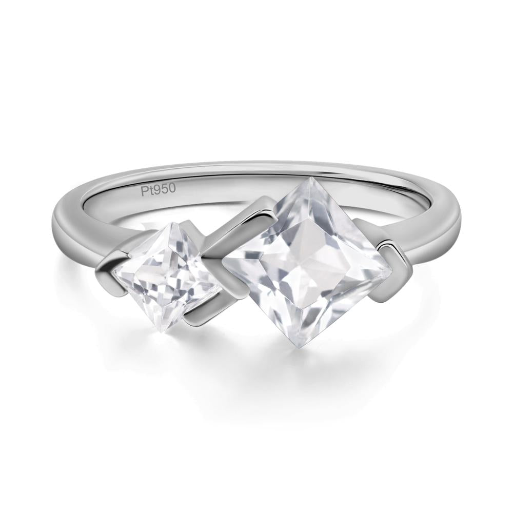 Kite Set 2 Stone Princess Cut White Topaz Ring - LUO Jewelry #metal_platinum