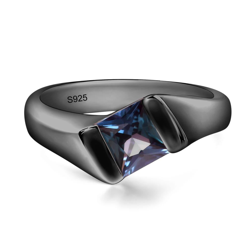 Simple Lab Grown Alexandrite Bypass Ring - LUO Jewelry #metal_black finish sterling silver
