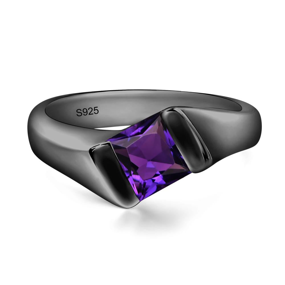 Simple Amethyst Bypass Ring - LUO Jewelry #metal_black finish sterling silver