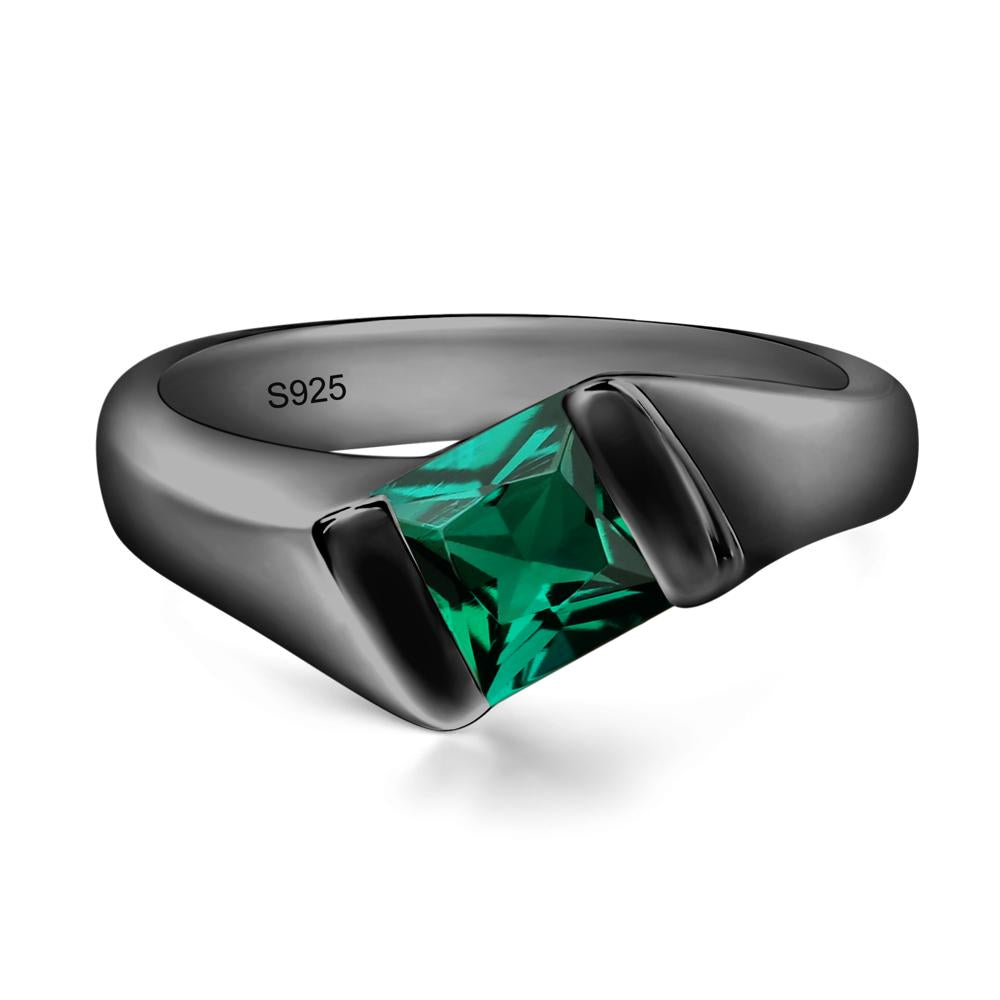 Simple Lab Created Emerald Bypass Ring - LUO Jewelry #metal_black finish sterling silver