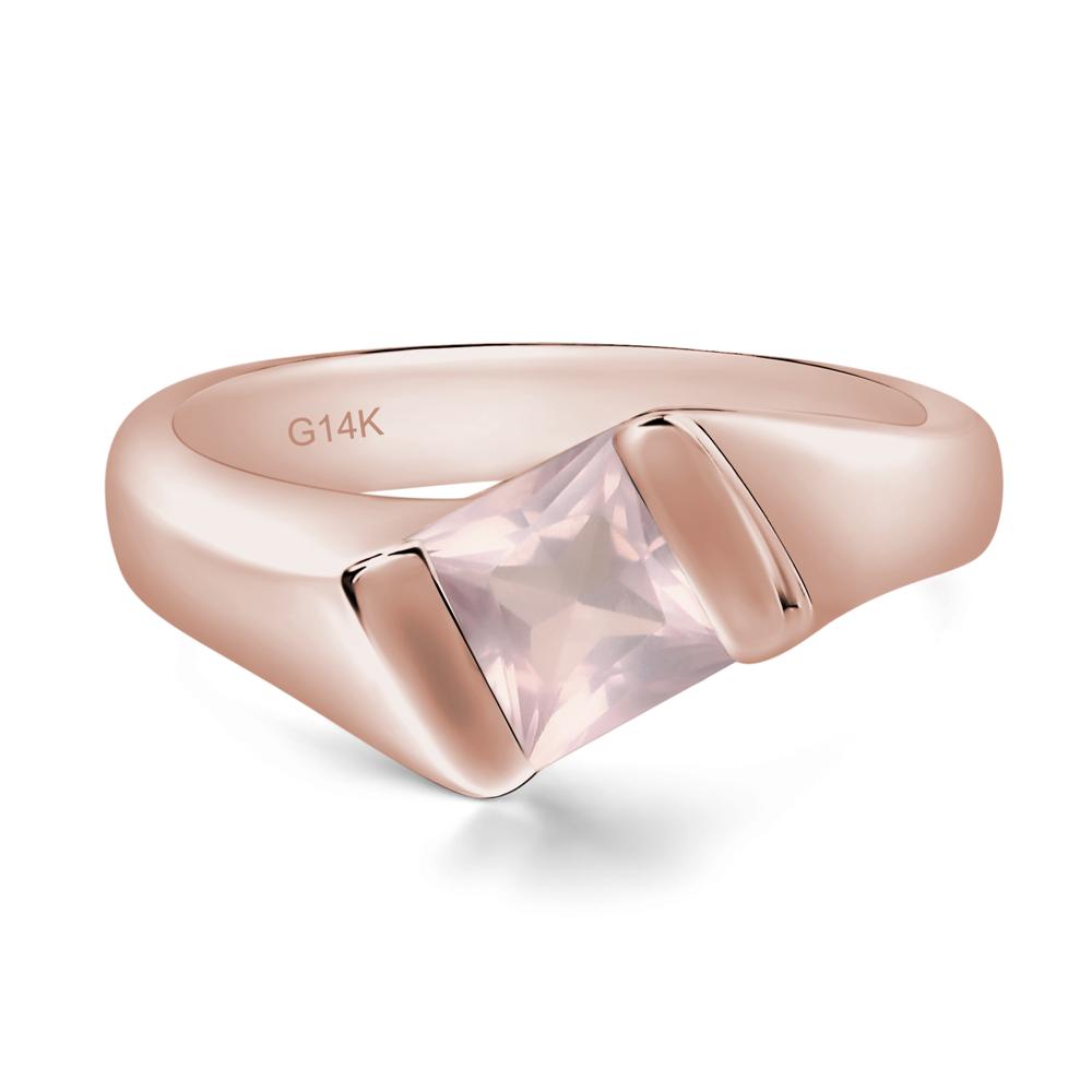 Simple Rose Quartz Bypass Ring - LUO Jewelry #metal_14k rose gold