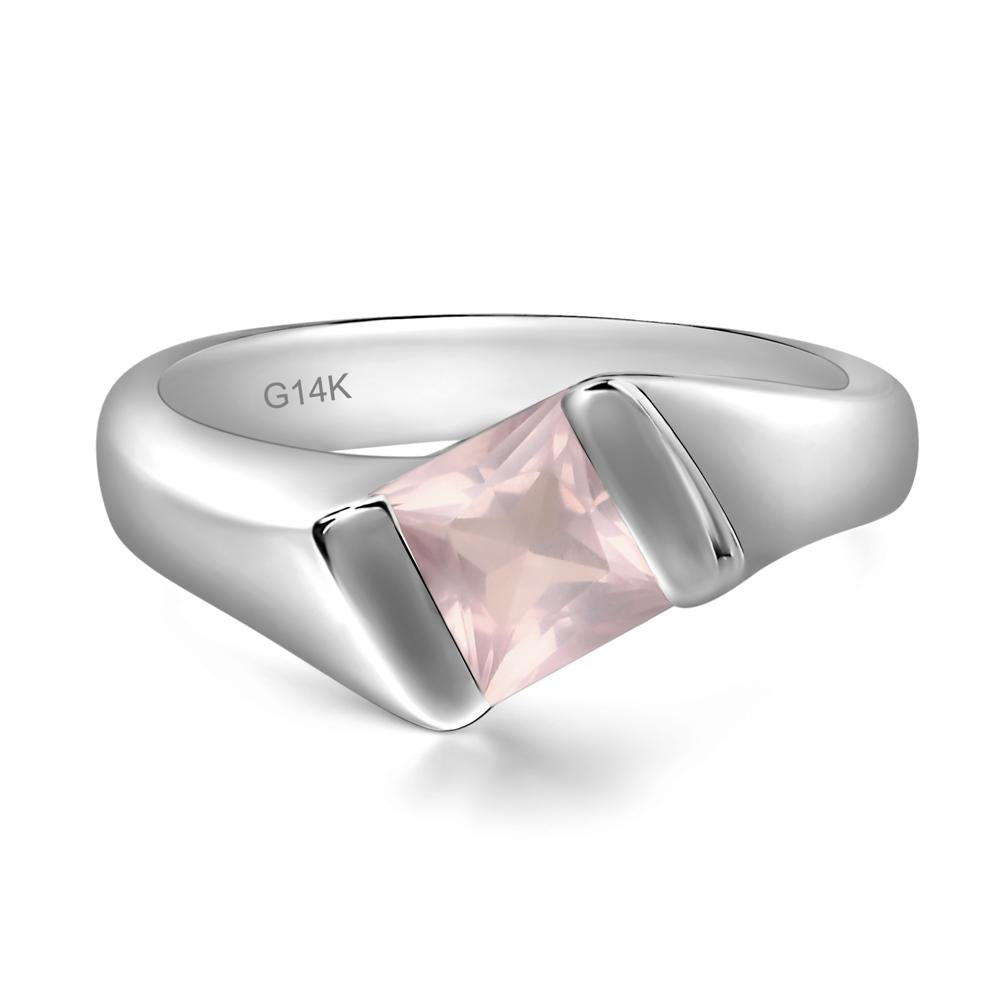Simple Rose Quartz Bypass Ring - LUO Jewelry #metal_14k white gold