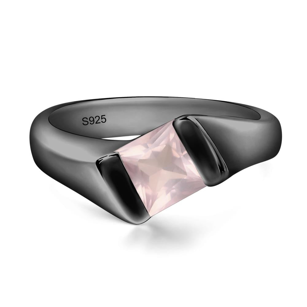 Simple Rose Quartz Bypass Ring - LUO Jewelry #metal_black finish sterling silver