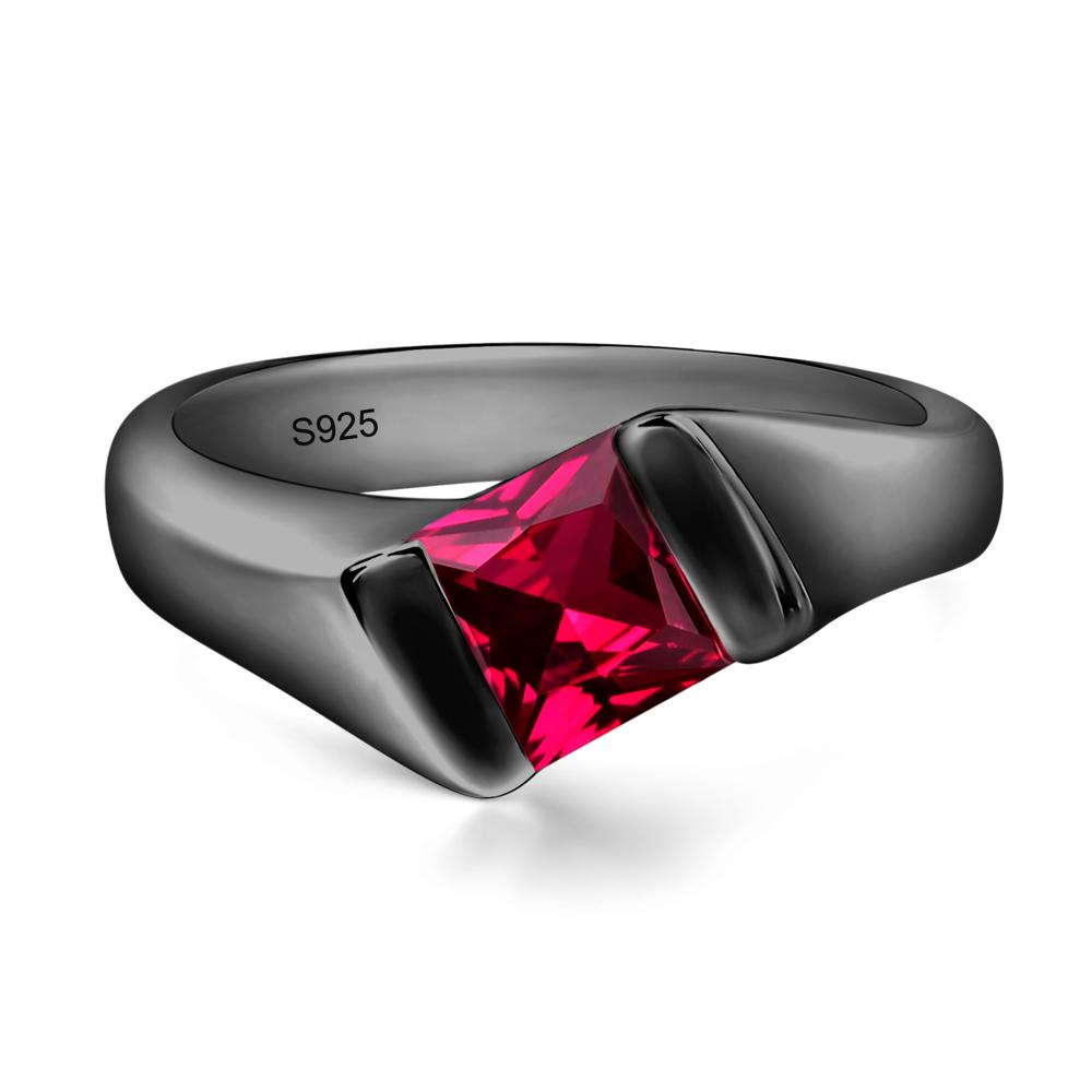 Simple Lab Grown Ruby Bypass Ring - LUO Jewelry #metal_black finish sterling silver