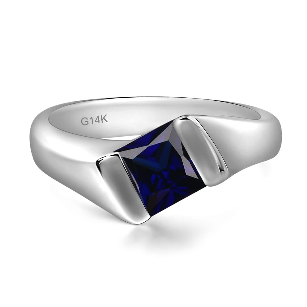 Simple Lab Sapphire Bypass Ring - LUO Jewelry #metal_14k white gold