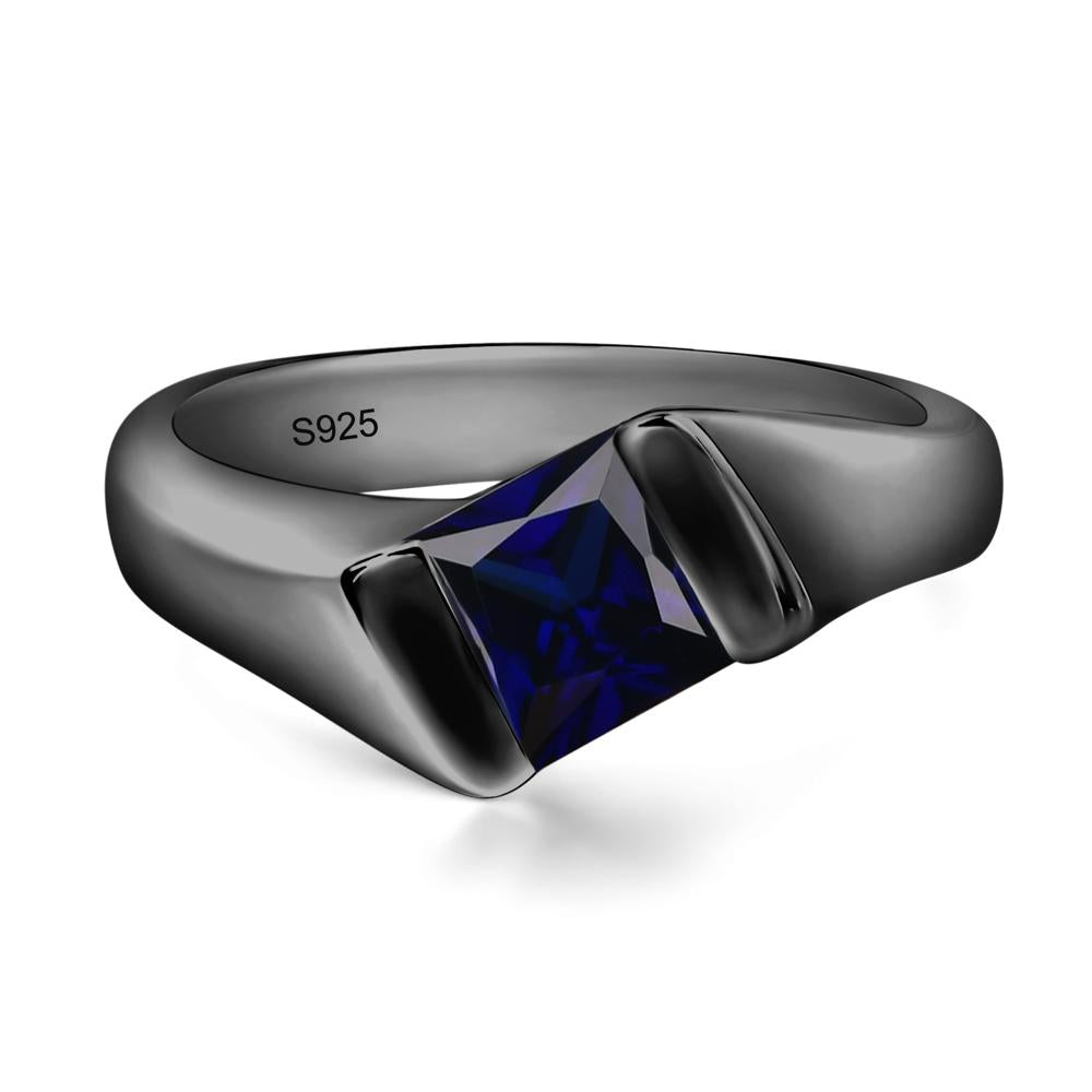 Simple Lab Sapphire Bypass Ring - LUO Jewelry #metal_black finish sterling silver