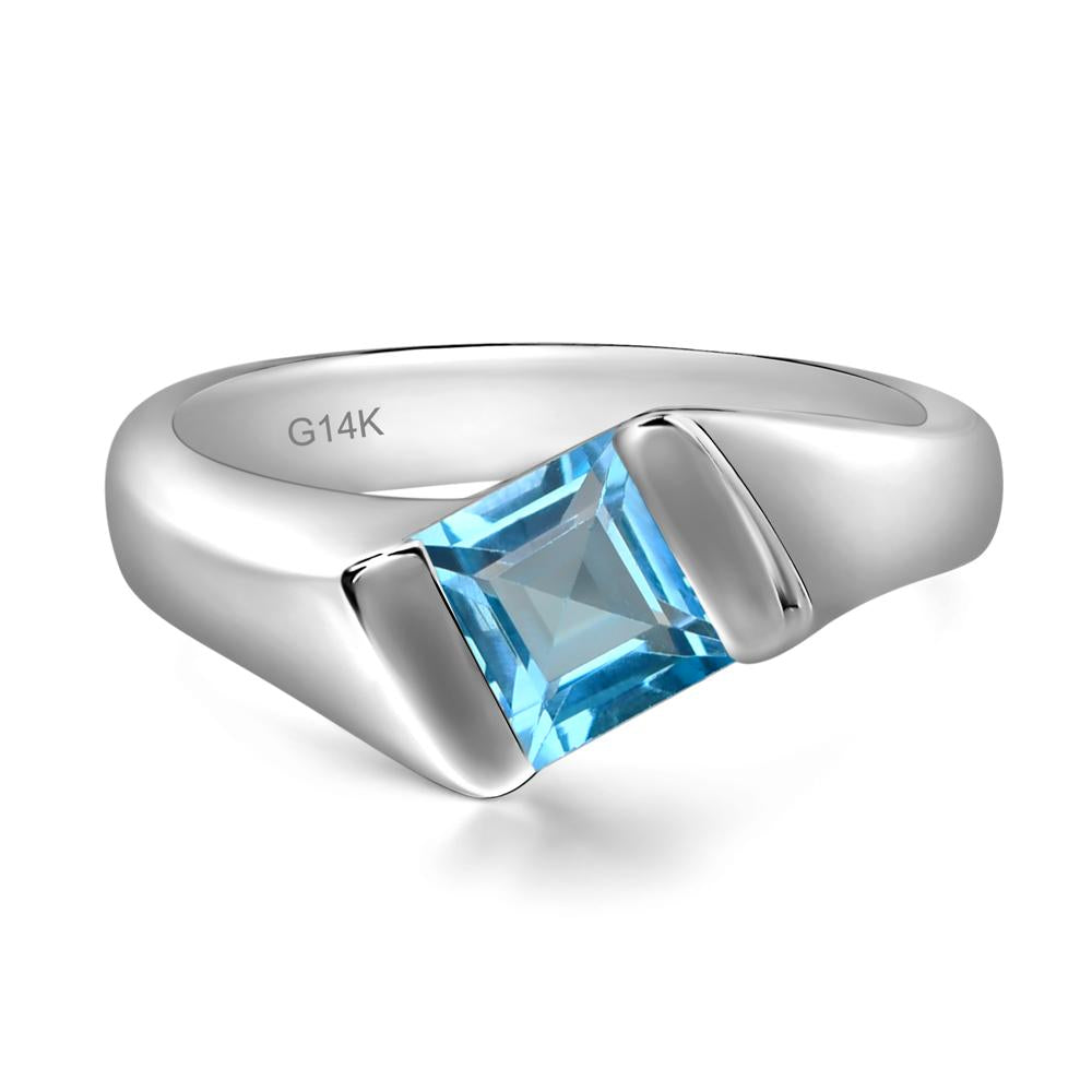Simple Swiss Blue Topaz Bypass Ring - LUO Jewelry #metal_14k white gold