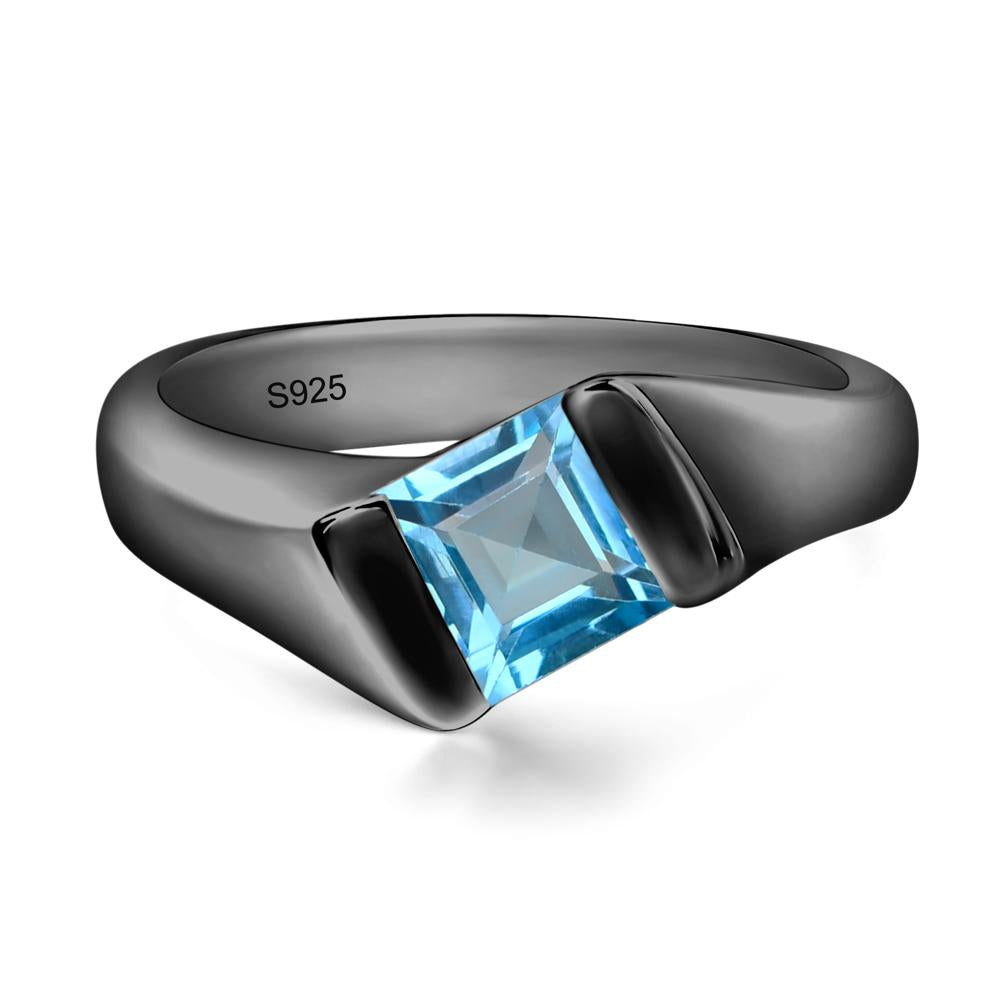 Simple Swiss Blue Topaz Bypass Ring - LUO Jewelry #metal_black finish sterling silver
