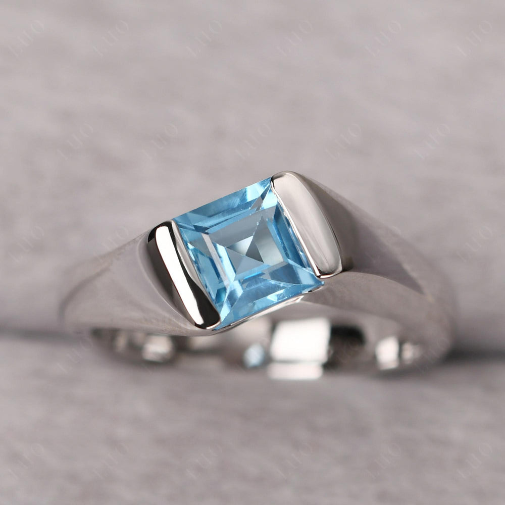 Mens Swiss Blue Topaz Ring Sterling Silver - LUO Jewelry