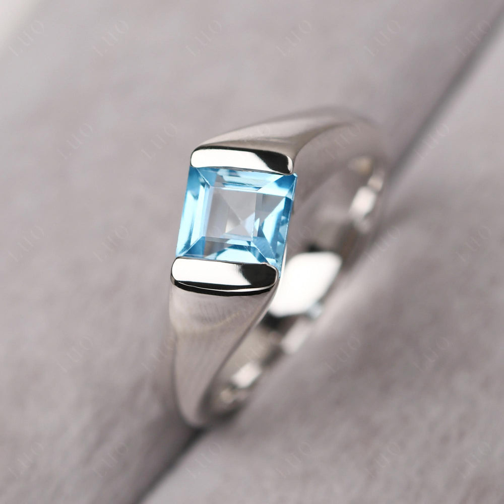 Mens Swiss Blue Topaz Ring Sterling Silver - LUO Jewelry