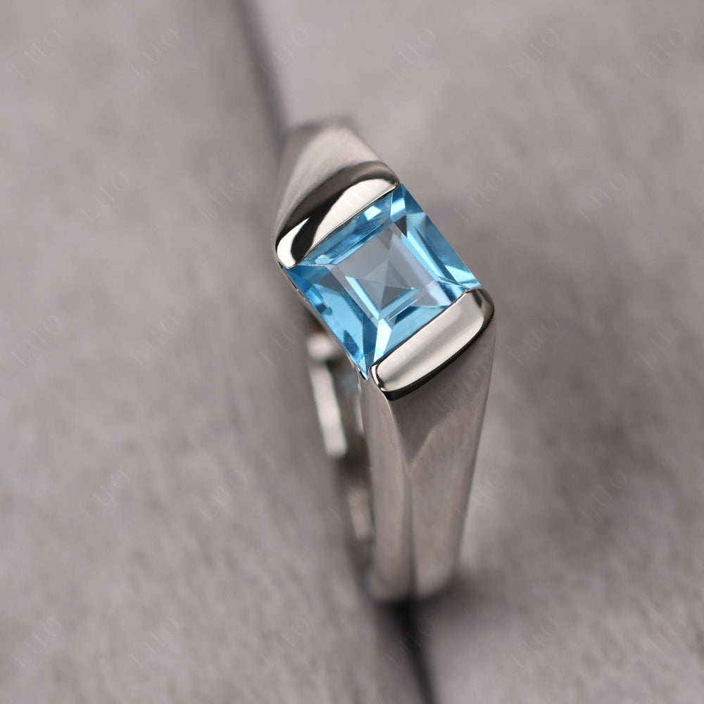 Mens Swiss Blue Topaz Ring Sterling Silver - LUO Jewelry