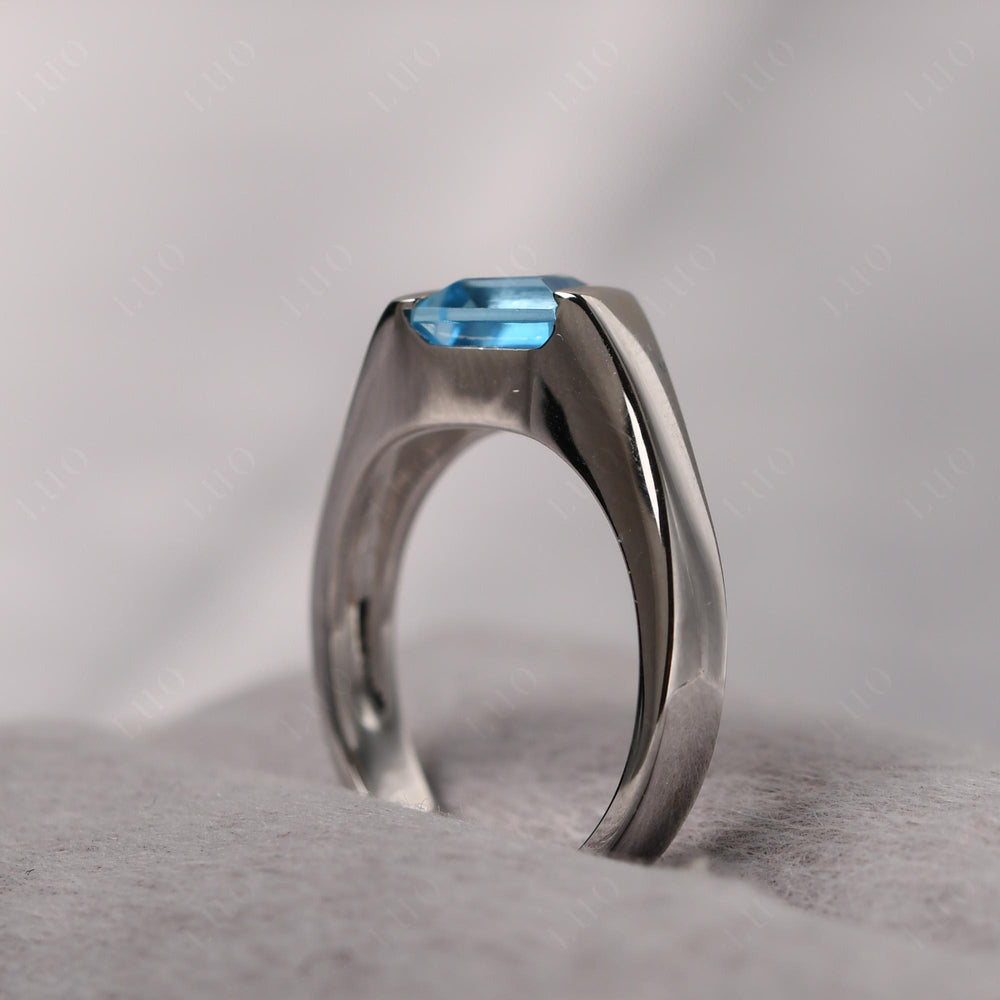 Mens Swiss Blue Topaz Ring Sterling Silver - LUO Jewelry