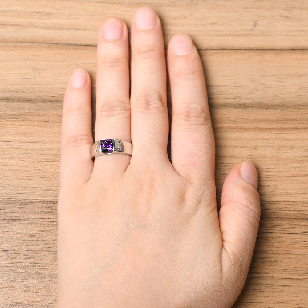 Princess Cut Amethyst Ring Wide Band - LUO Jewelry