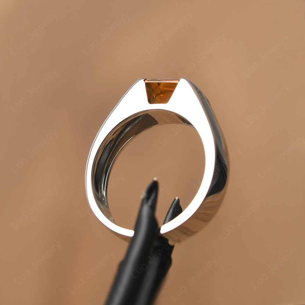 Princess Cut Citrine Ring Wide Band - LUO Jewelry