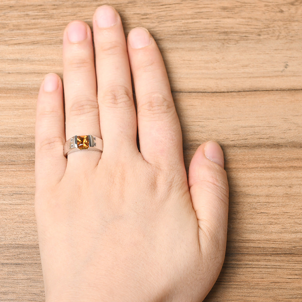 Princess Cut Citrine Ring Wide Band - LUO Jewelry