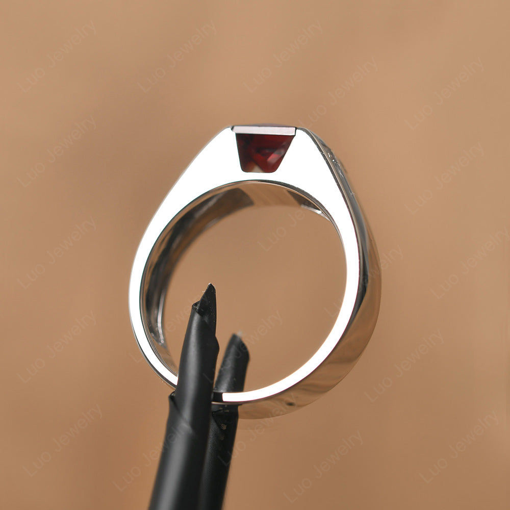 Princess Cut Garnet Ring Wide Band - LUO Jewelry
