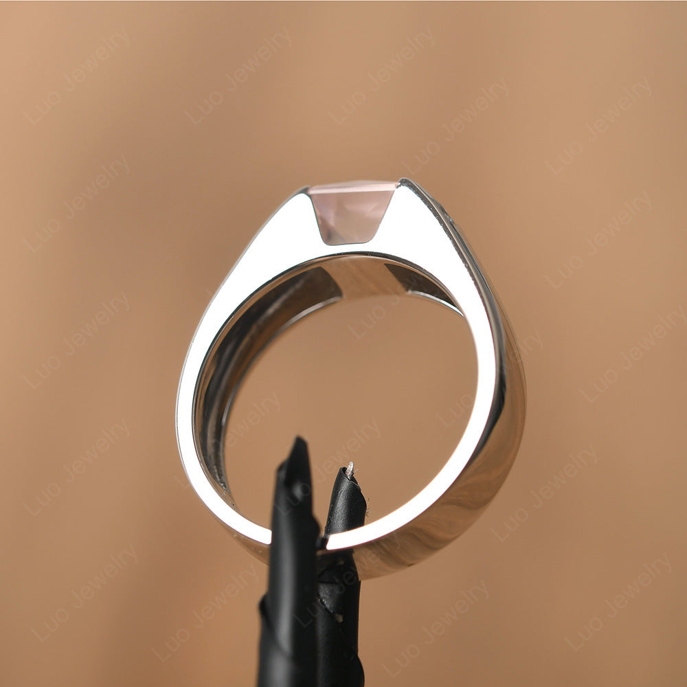 Princess Cut Rose Quartz Ring Wide Band - LUO Jewelry