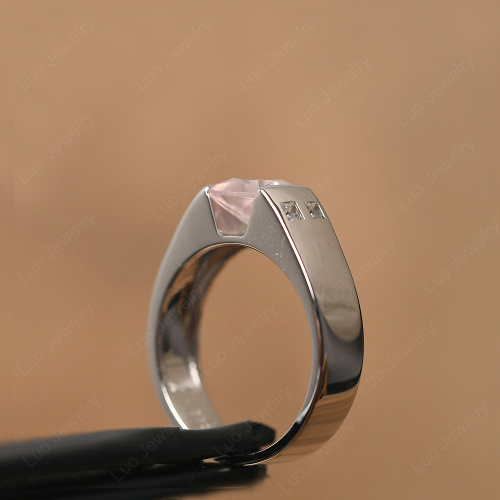 Princess Cut Rose Quartz Ring Wide Band - LUO Jewelry