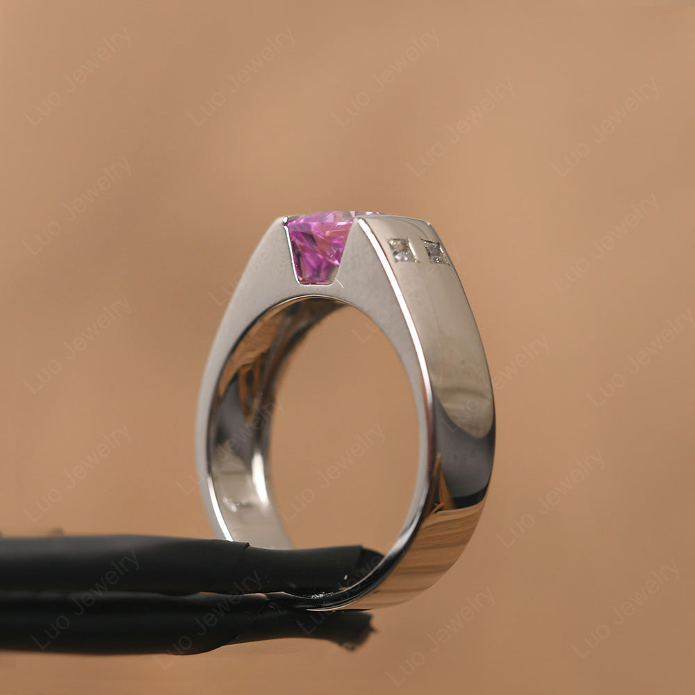 Princess Cut Pink Sapphire Ring Wide Band - LUO Jewelry
