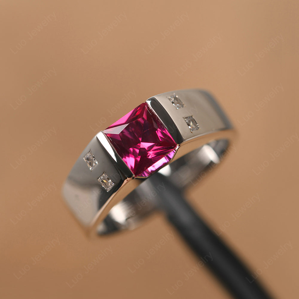 Princess Cut Ruby Ring Wide Band - LUO Jewelry