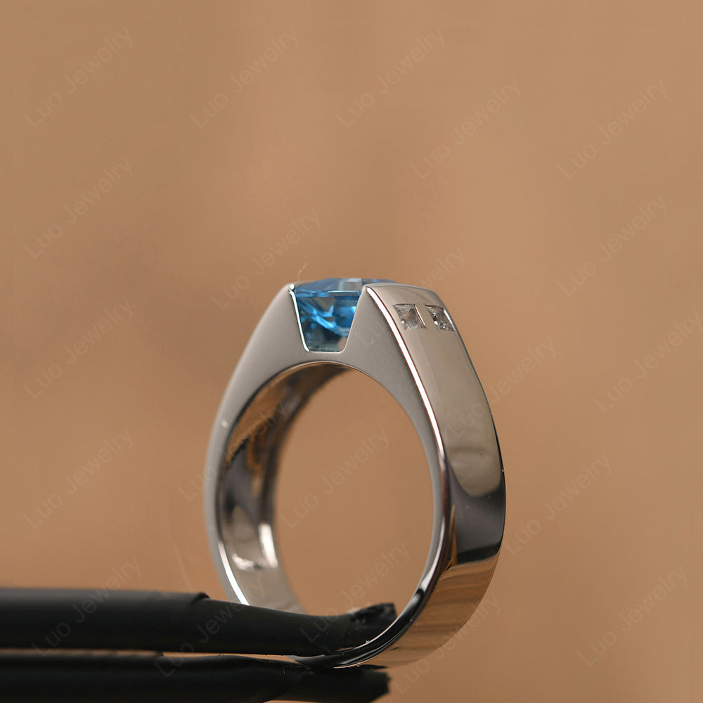 Square Cut Swiss Blue Topaz Ring Wide Band - LUO Jewelry