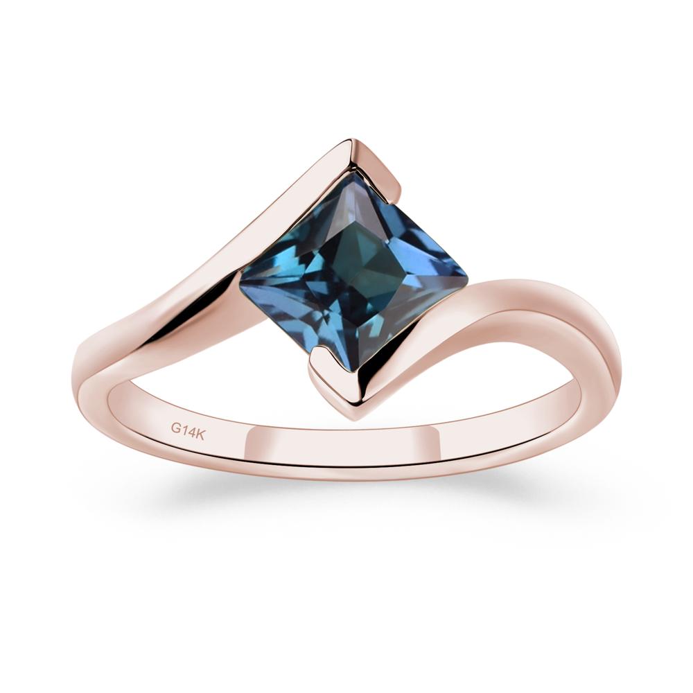 Princess Cut Lab Created Alexandrite Bypass Tension Ring - LUO Jewelry #metal_14k rose gold