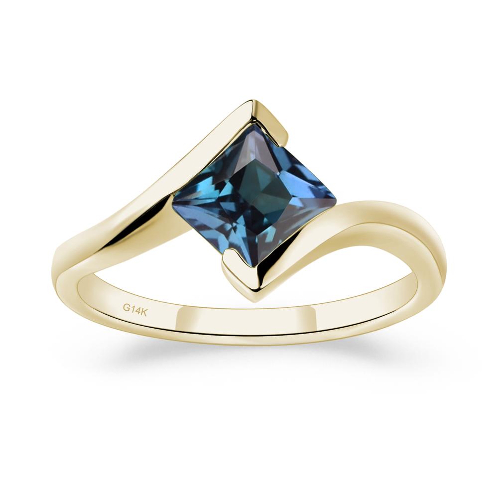 Princess Cut Lab Created Alexandrite Bypass Tension Ring - LUO Jewelry #metal_14k yellow gold