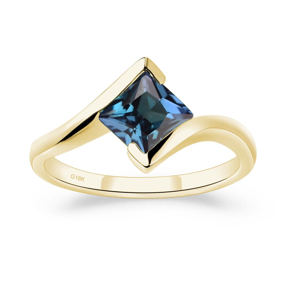 Princess Cut Lab Created Alexandrite Bypass Tension Ring - LUO Jewelry #metal_18k yellow gold