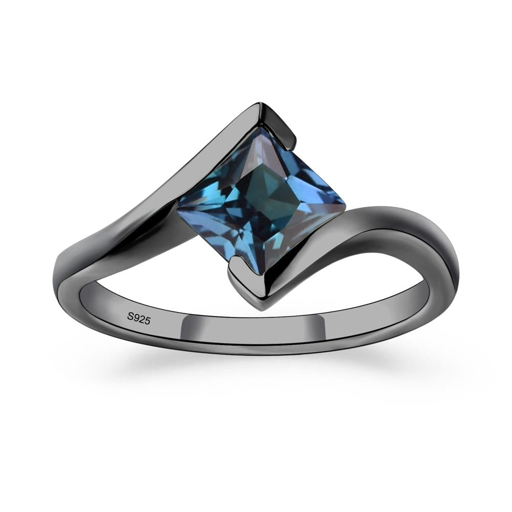 Princess Cut Lab Created Alexandrite Bypass Tension Ring - LUO Jewelry #metal_black finish sterling silver
