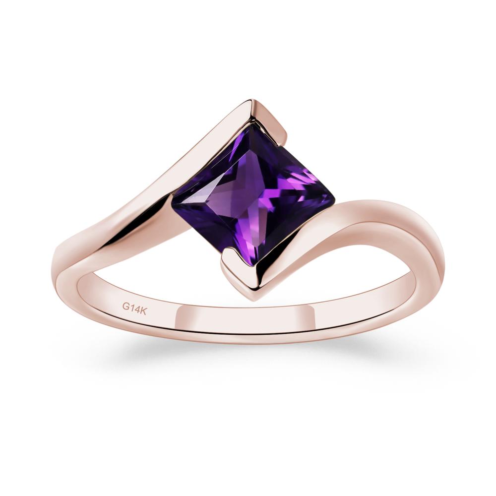 Princess Cut Amethyst Bypass Tension Ring - LUO Jewelry #metal_14k rose gold