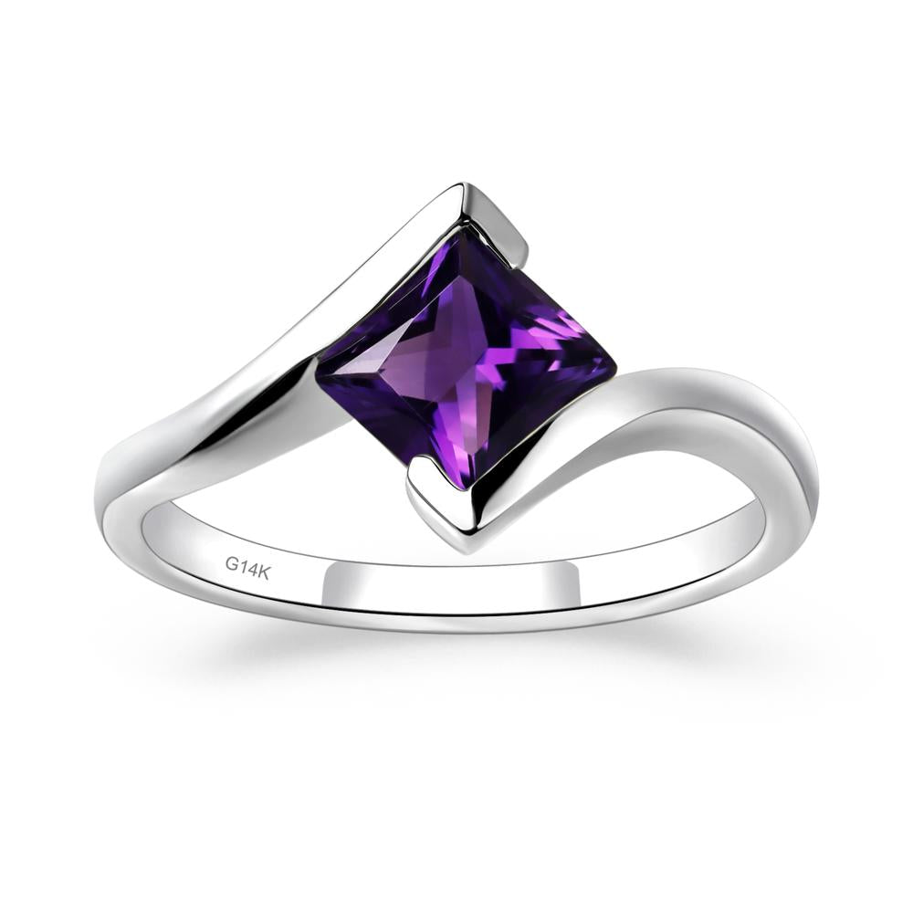 Princess Cut Amethyst Bypass Tension Ring - LUO Jewelry #metal_14k white gold