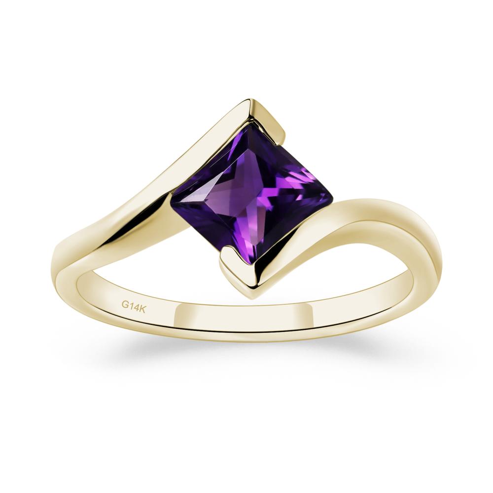 Princess Cut Amethyst Bypass Tension Ring - LUO Jewelry #metal_14k yellow gold