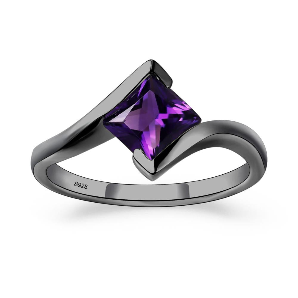 Princess Cut Amethyst Bypass Tension Ring - LUO Jewelry #metal_black finish sterling silver