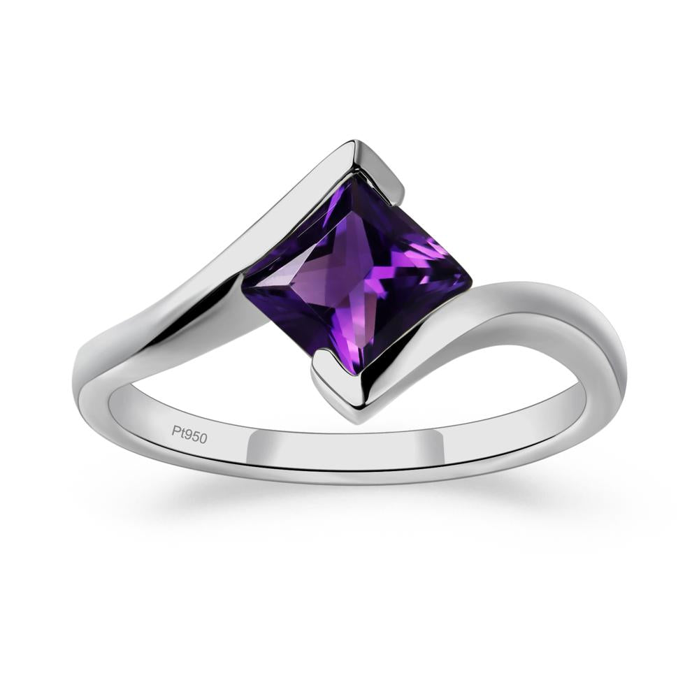 Princess Cut Amethyst Bypass Tension Ring - LUO Jewelry #metal_platinum