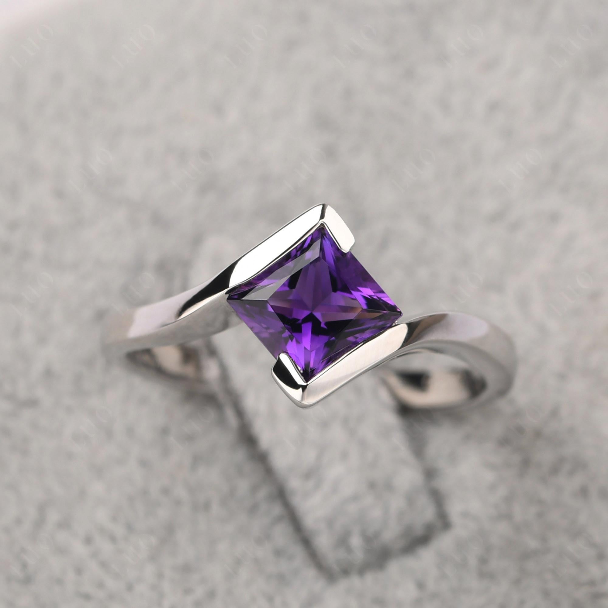 Princess Cut Amethyst Bypass Tension Ring - LUO Jewelry
