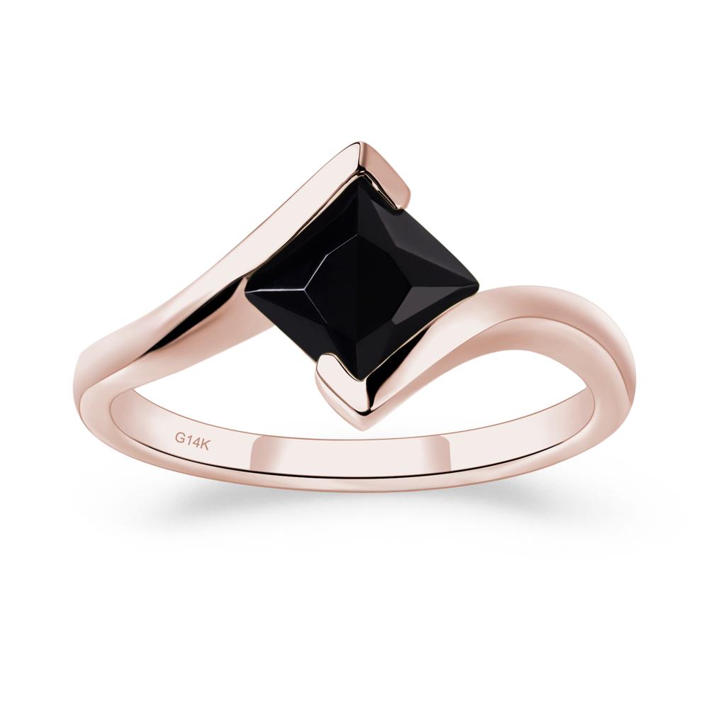 Princess Cut Black Stone Bypass Tension Ring - LUO Jewelry #metal_14k rose gold