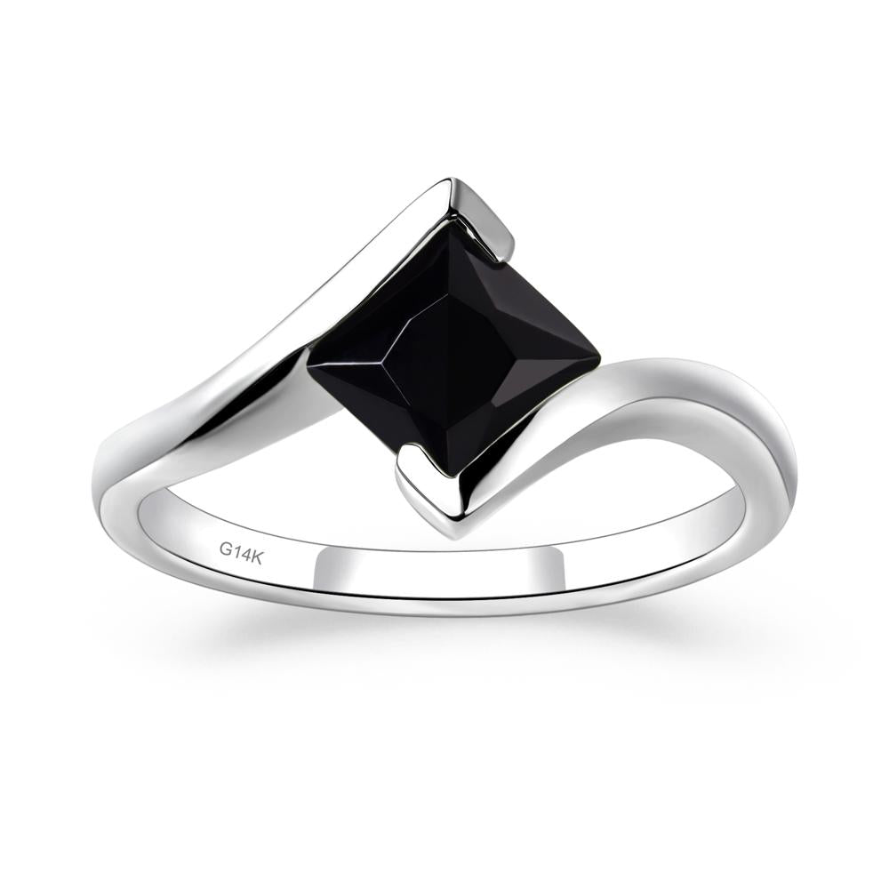 Princess Cut Black Stone Bypass Tension Ring - LUO Jewelry #metal_14k white gold