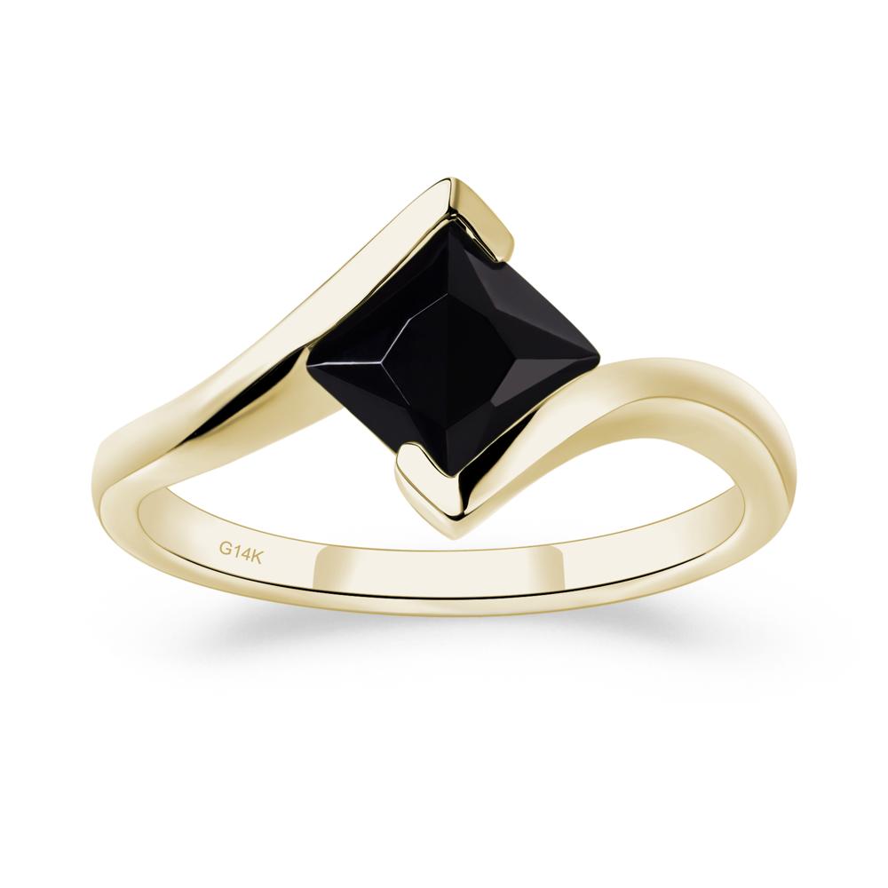 Princess Cut Black Stone Bypass Tension Ring - LUO Jewelry #metal_14k yellow gold