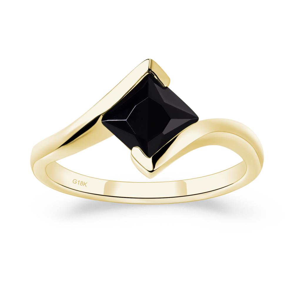 Princess Cut Black Stone Bypass Tension Ring - LUO Jewelry #metal_18k yellow gold