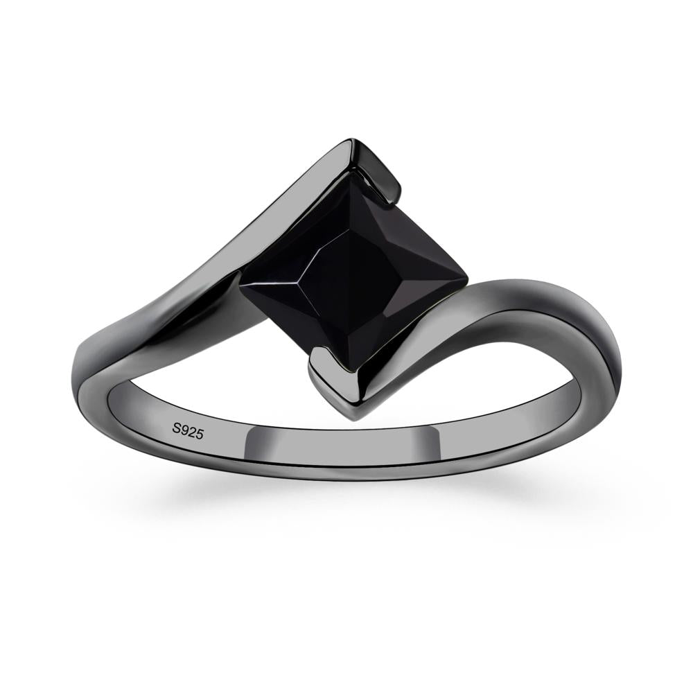 Princess Cut Black Stone Bypass Tension Ring - LUO Jewelry #metal_black finish sterling silver