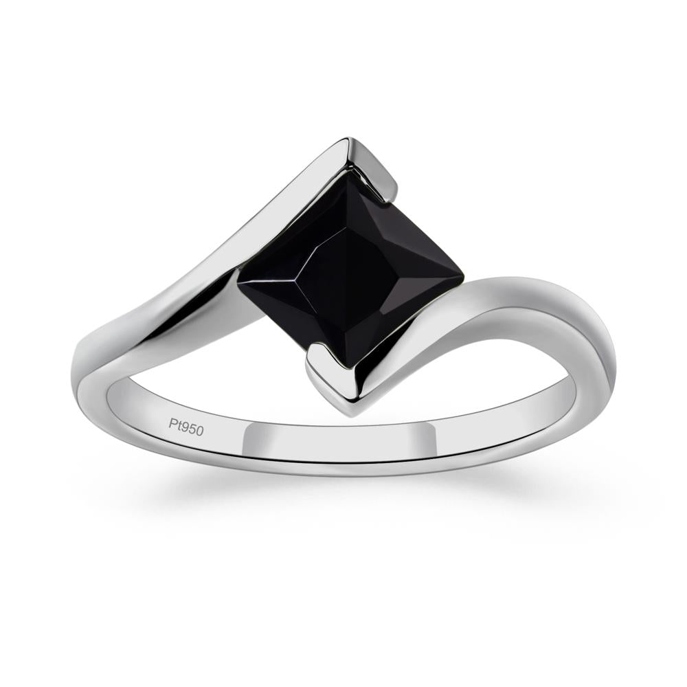 Princess Cut Black Stone Bypass Tension Ring - LUO Jewelry #metal_platinum