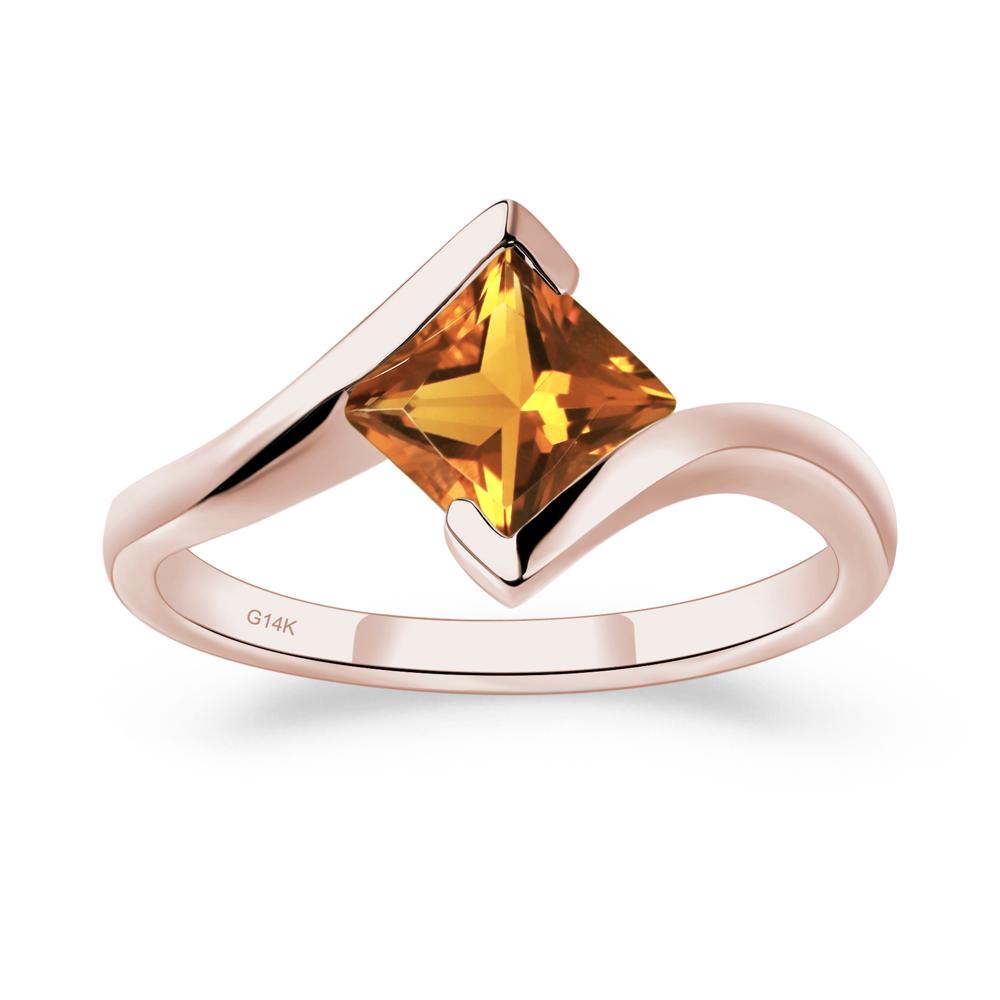 Princess Cut Citrine Bypass Tension Ring - LUO Jewelry #metal_14k rose gold