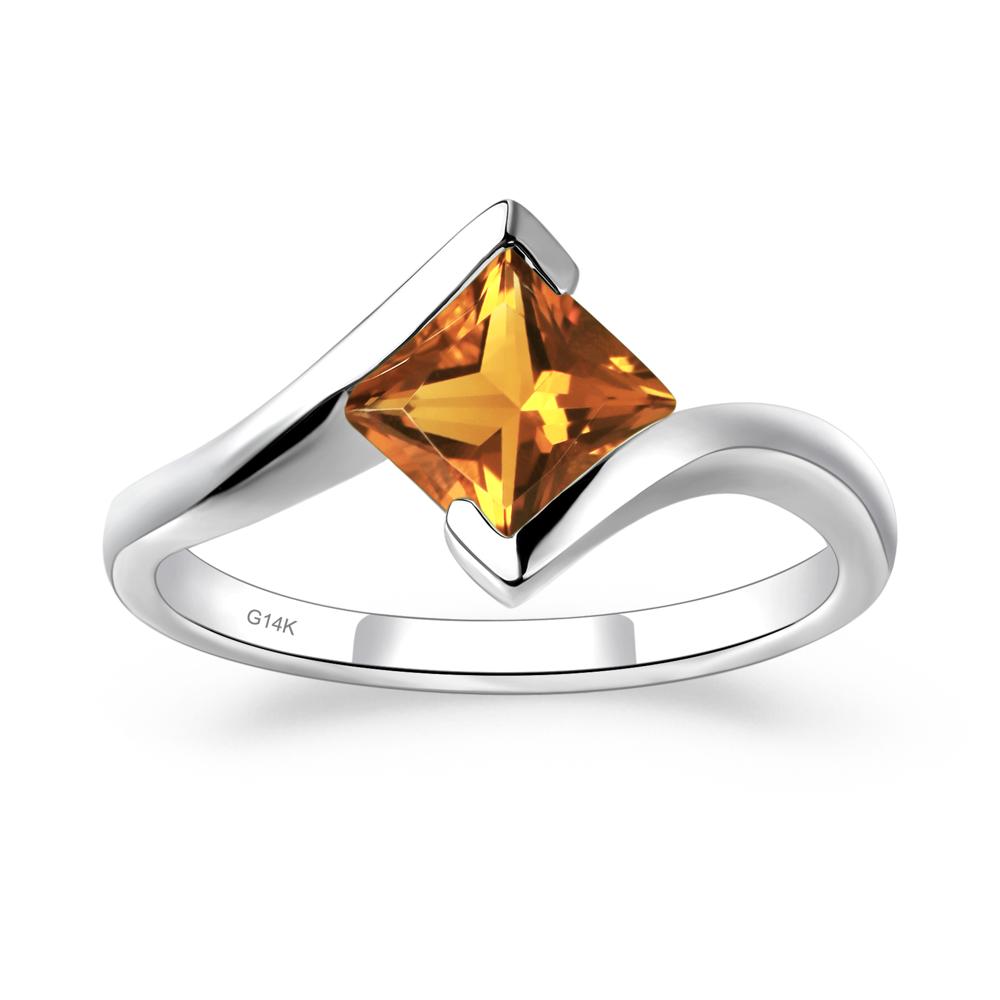 Princess Cut Citrine Bypass Tension Ring - LUO Jewelry #metal_14k white gold