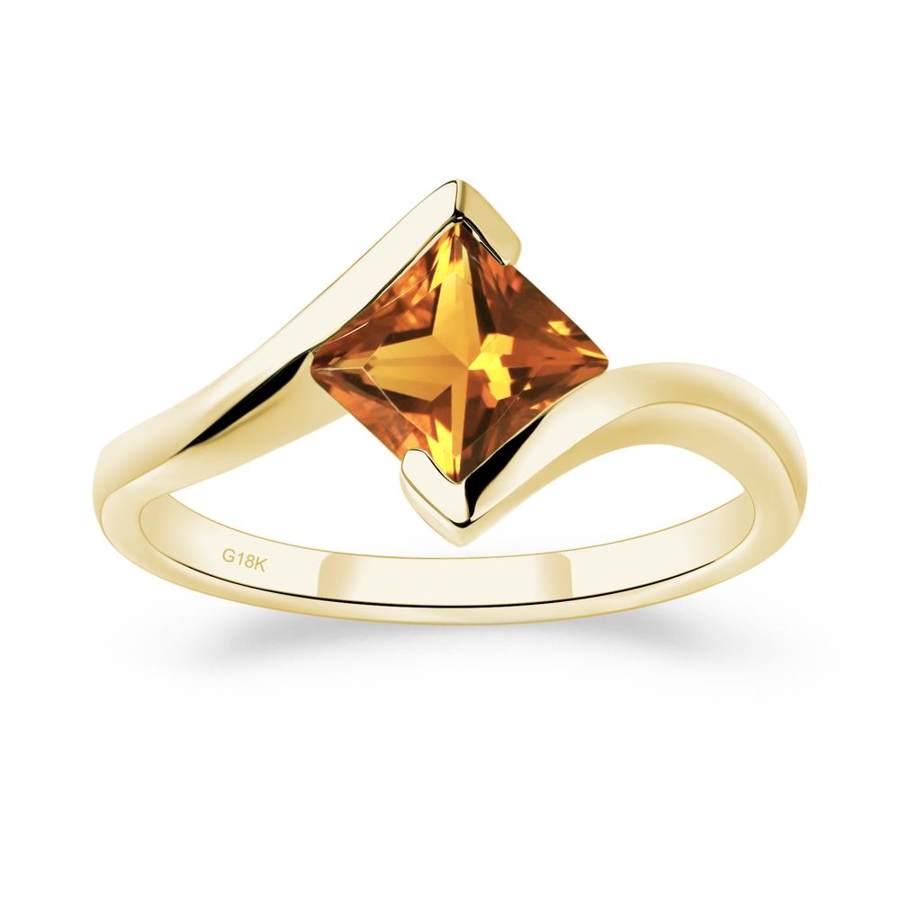 Princess Cut Citrine Bypass Tension Ring - LUO Jewelry #metal_18k yellow gold