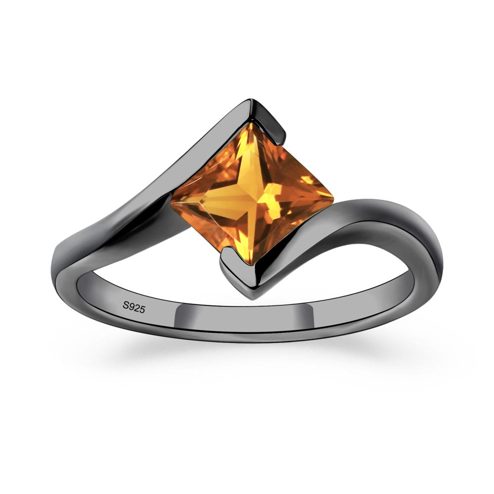 Princess Cut Citrine Bypass Tension Ring - LUO Jewelry #metal_black finish sterling silver