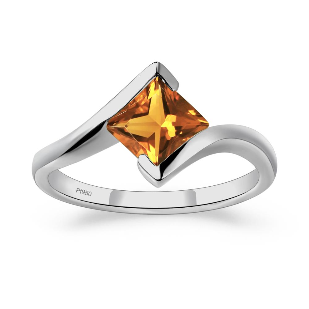 Princess Cut Citrine Bypass Tension Ring - LUO Jewelry #metal_platinum
